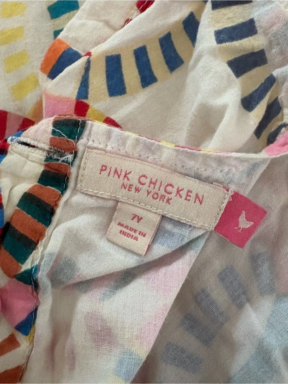 Pink Chicken White Dress with Multicolor Ring Print